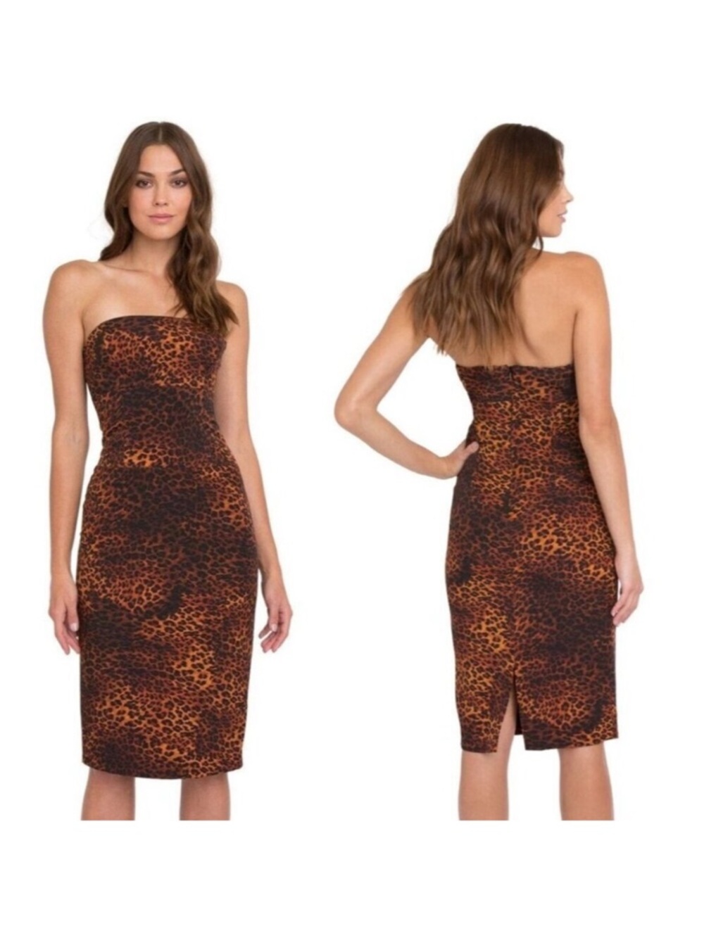 Strapless Leopard Print Dress Black Halo - Size 10